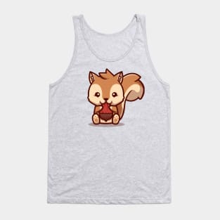 Cute Squirrel Eating Nut Cartoon Tank Top